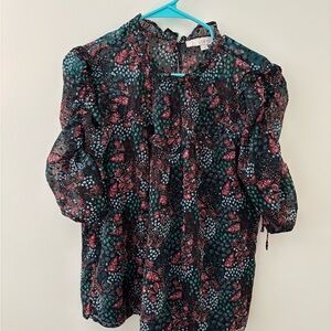 LOFT Women's Floral Blouse - Black and Red